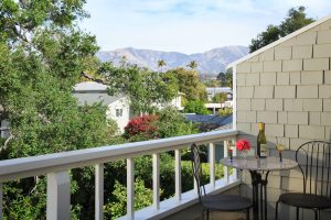 cheshire cat inn balcony with view of Santa Ynez Mountains