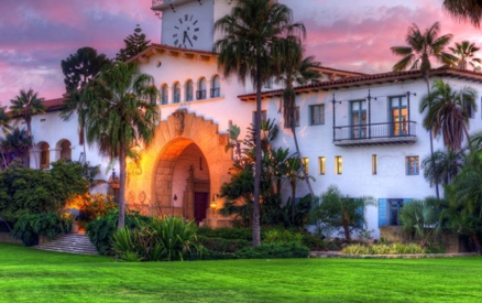 Santa Barbara County Courthouse and Sunken Gardens at Sunset