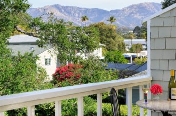 A View of the White Rabbit Balcony Room with Santa Ynez mountains in background, Santa Barbara, CA